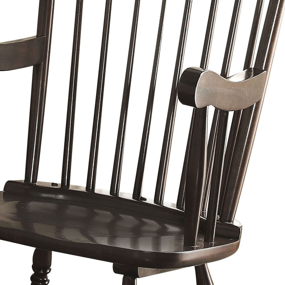 Black Spindle Back Rocking Chair Solid Black Primary Living Space Rectangular Rocking Chairs Rubberwood Slat Back Wood