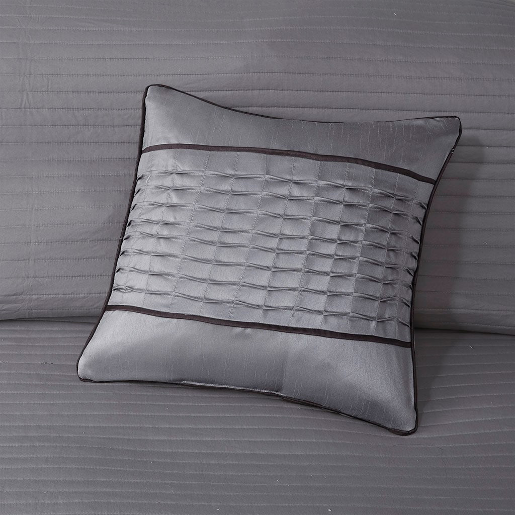 6 Piece Reversible Jacquard Quilt Set With Throw Pillows Grey Taupe Full Queen Grey Taupe Cotton