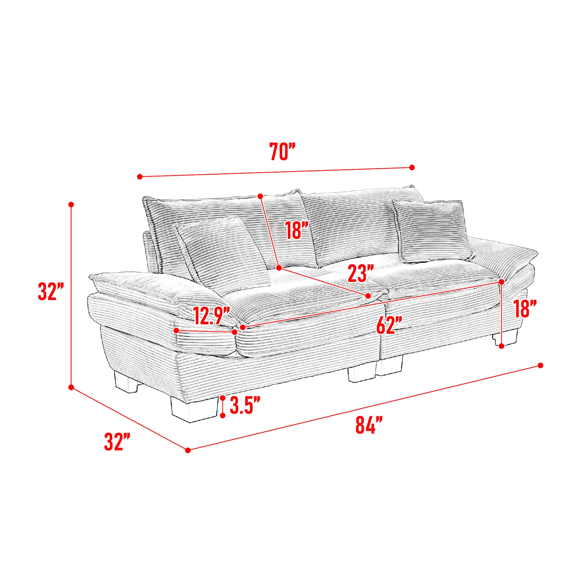 Corduroy Sofa Sleeper Couch Loveseat Sofa With Pillows Comfy Upholstered Deep Seat Sofa For Bedroom,Living Room,Apartment,Office,Dorm Beige Corduroy Beige Foam Upholstered 2 Seat