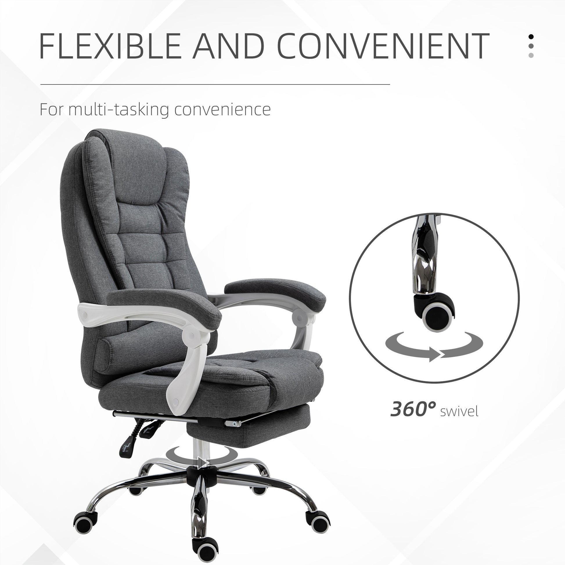 Vinsetto Executive Office Chair With Footrest, Linen Fabric Computer Chair Dark Grey Polyester