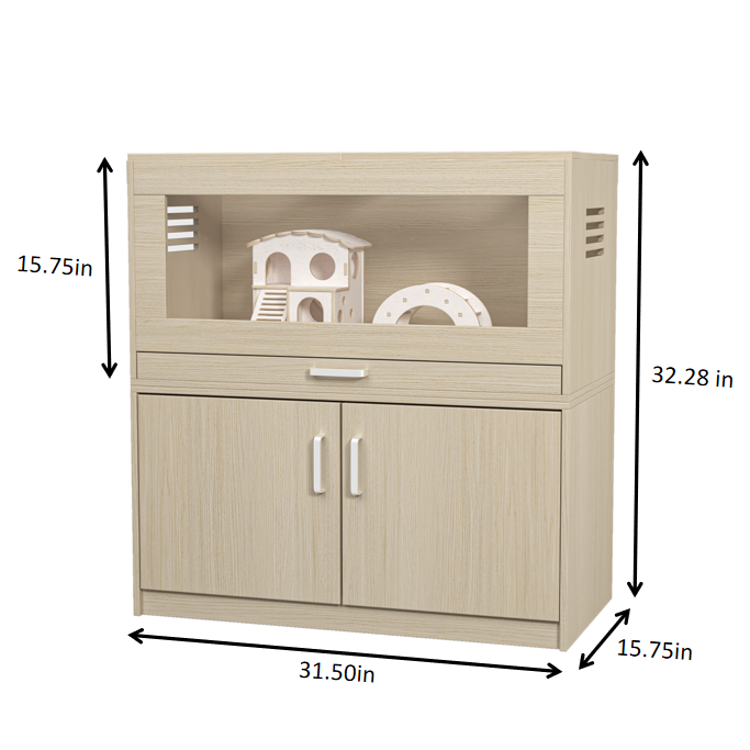 Hamster Cage,Rat Cage Wood With Independent Storage Cabinet,House For Chinchilla With Guinea Pig Hutch And Bridge,Easy View Acrylic Panels,Living Habitat X Large 31.50" L X 15.75" W X 32.28" H Teak Wood