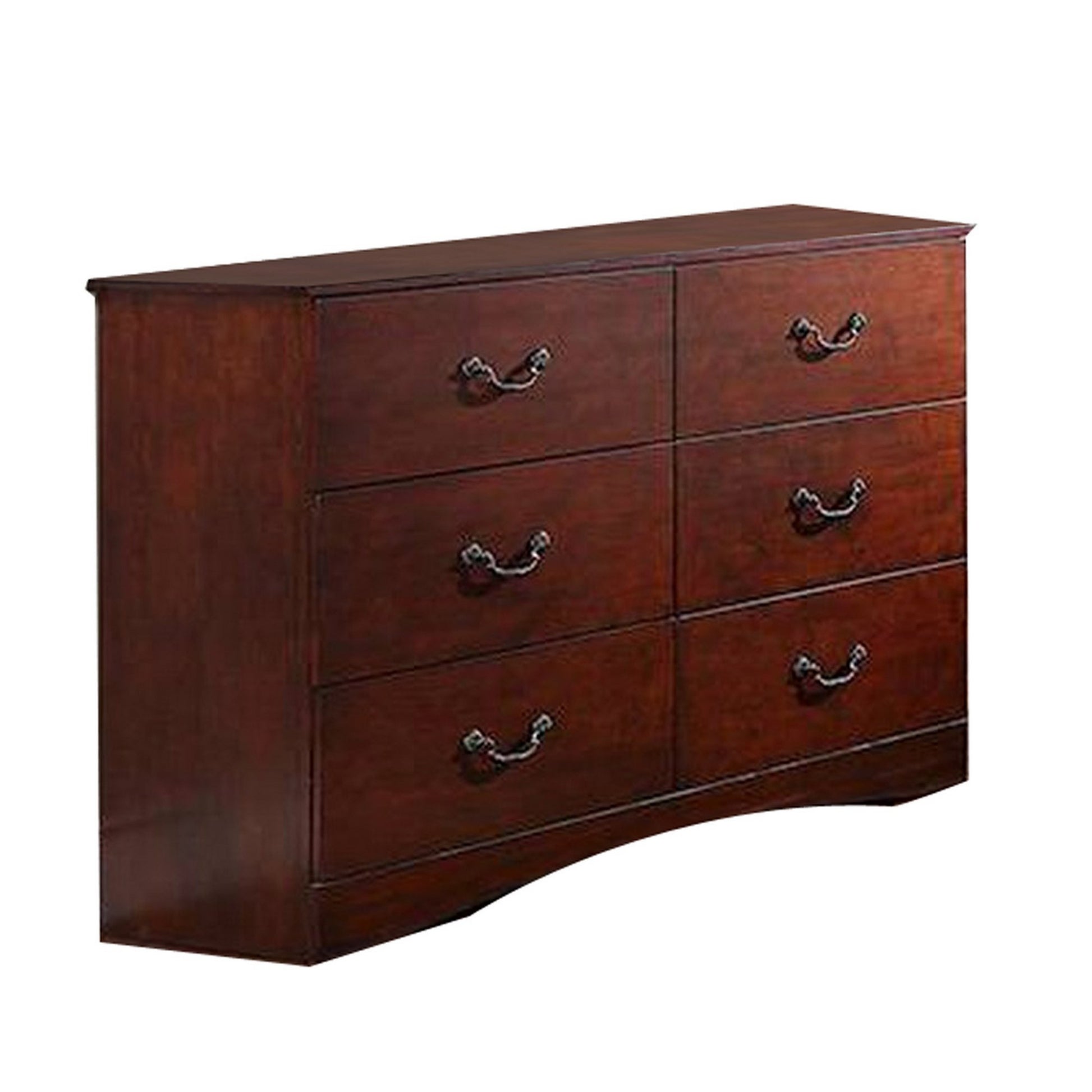 Bran 54 Inch 6 Drawer Dresser, Pine Wood, Grain Details, Cherry Brown Brown Wood