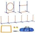 Pawhut 4 Pieces Dog Agility Training Equipment, Dog Obstacle Course Starter Kit, Pet Outdoor Games With Weave Poles, Adjustable Hurdle Jumping Ring, Pause Box, Whistle, Toy Balls For Backyard, Orange Orange Abs