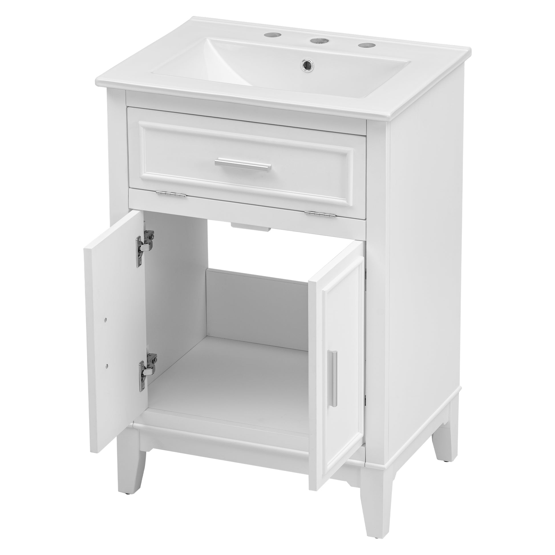 24" Bathroom Vanity With Sink, Bathroom Vanity Cabinet With One Flip Drawer And Doors, Solid Wood And Mdf, White White Solid Wood Mdf