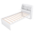 Twin Size Wooden Led Platform Bed With Trundle, With Storage Headboard, With Drawers, White Twin White Plywood