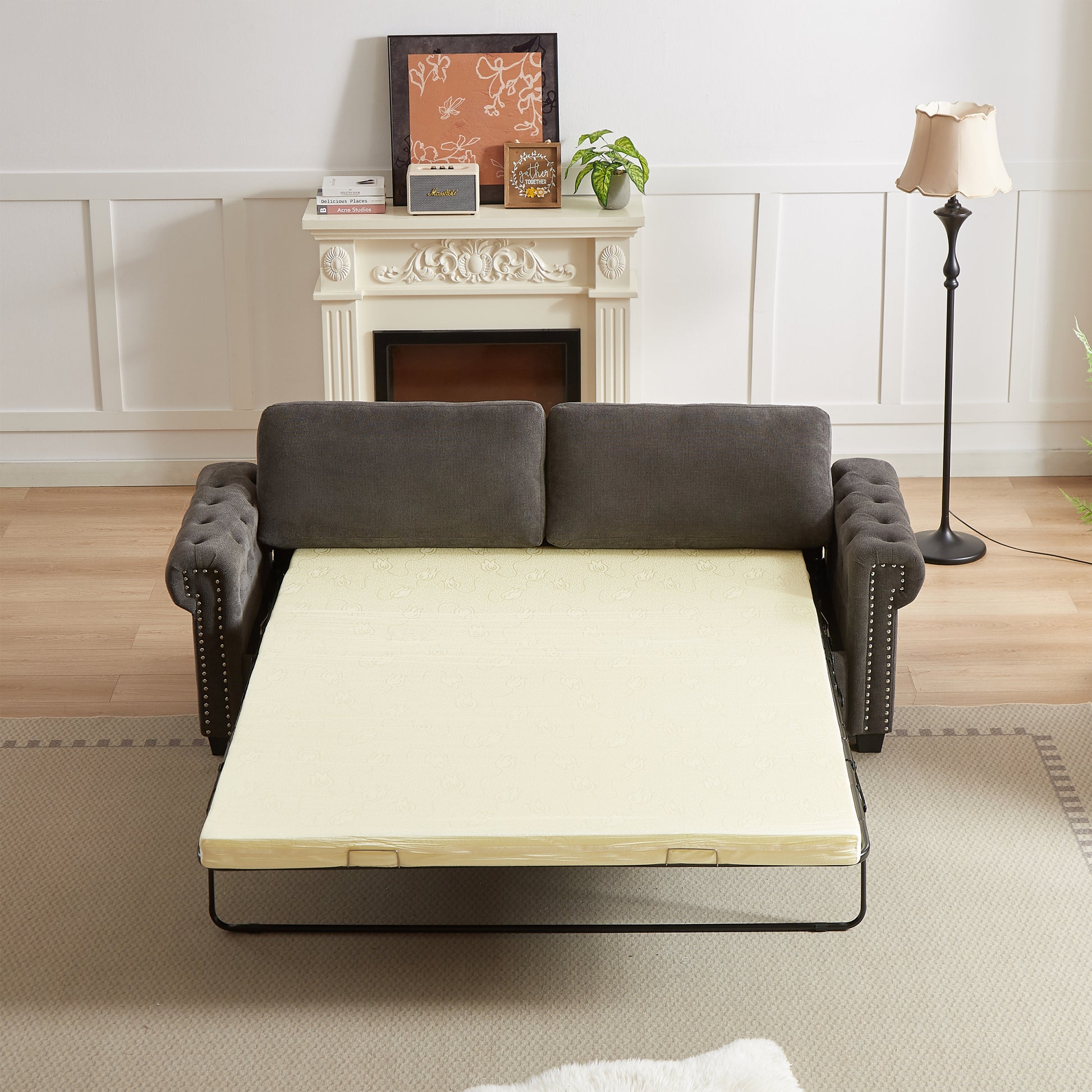 Fx 83.8" Convertible Sleeper Sofa Bed, 2 In 1 Pullout Sofa Bed, Polyester Sleeper Sofa Bed With Folding Mattress, Living Room Pullout Sofa Bed, Apartment Small Space Sofa Sleeper Gray Polyester Foam Fabric 3 Seat