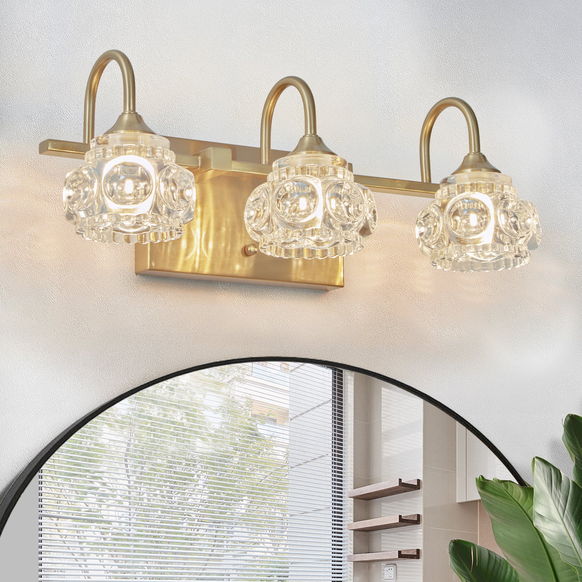 Modern Crystal Bathroom Vanity Light, 3 Light Golden Wall Sconce With Clear Glass Shade, Elegant Wall Mount Lighting For Bathroom, Powder Room, Or Vanity Mirror No Bulbs Golden Crystal Iron