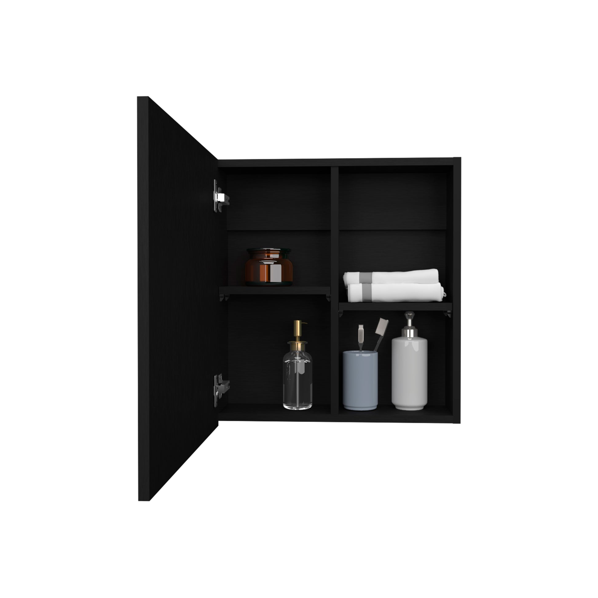 Duma 21.1" H X 19.7" W Mirror Medicine Cabinet, One Door With Four Interior Shelves For Bathroom, Kitchen Black Black Particle Board