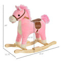 Qaba Rocking Horse Plush Animal On Wooden Rockers, Baby Rocking Chair With Sounds, Moving Mouth, Wagging Tail, Pink Pink Plush