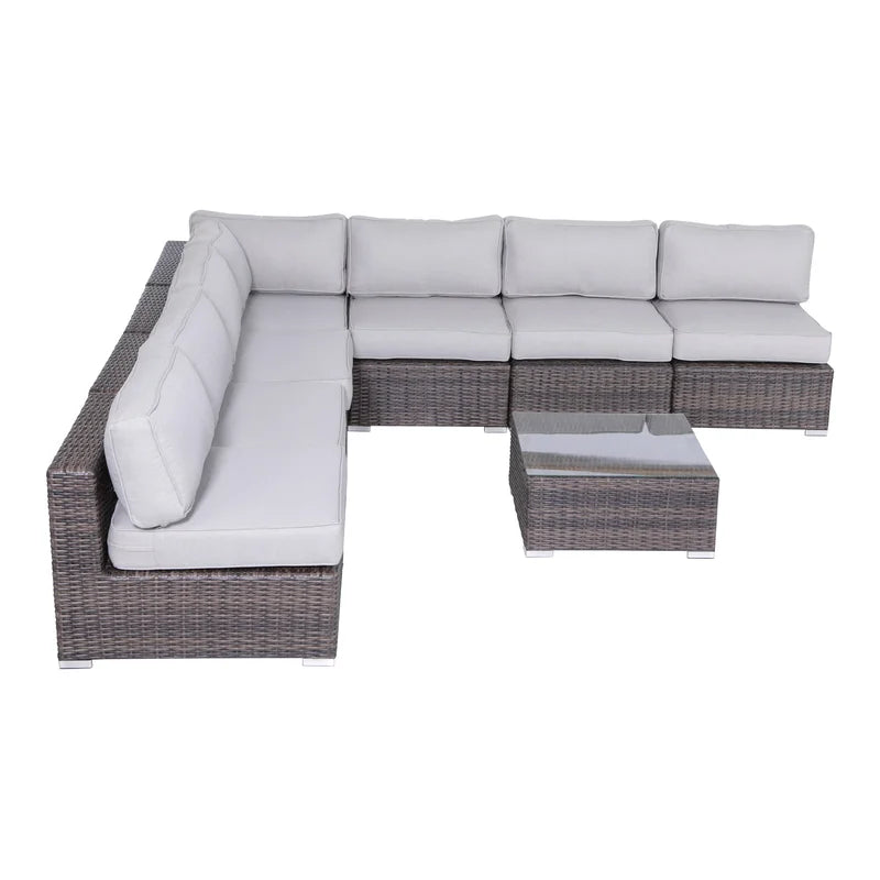 6 Person Wicker Seating Set With Cushions Fully Assembled Brown,Gray Wicker