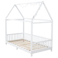 Wood Twin Size House Bed With Guardrail And Led, White Box Spring Not Required Twin White Wood Bedroom Solid Wood Mdf