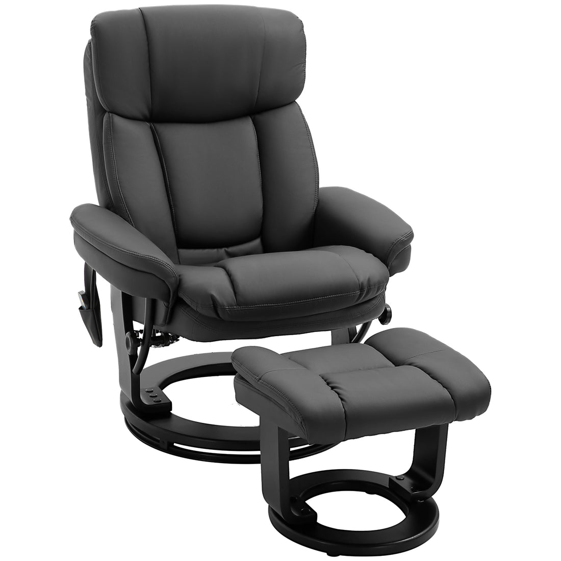 Homcom Pu Leather Massage Recliner Chair With Ottoman 10 Point Vibration Swiveling Armchair, Black Black Wood Metal