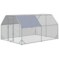 Pawhut Large Chicken Coop Metal Chicken Run With Waterproof And Anti Uv Cover, Flat Shaped Walk In Fence Cage Hen House For Outdoor And Yard Farm Use, 1