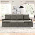 109 Inch Overisze 2 In 1 Pull Out Bed, Sectional Sleeper Sofa With Double Storage Chaise For Living Room, Grey Linen Couch Black Gray Linen Wood Primary Living Space Medium Soft Cushion Back American Design Poplar Foam Wood Fabric 4 Seat