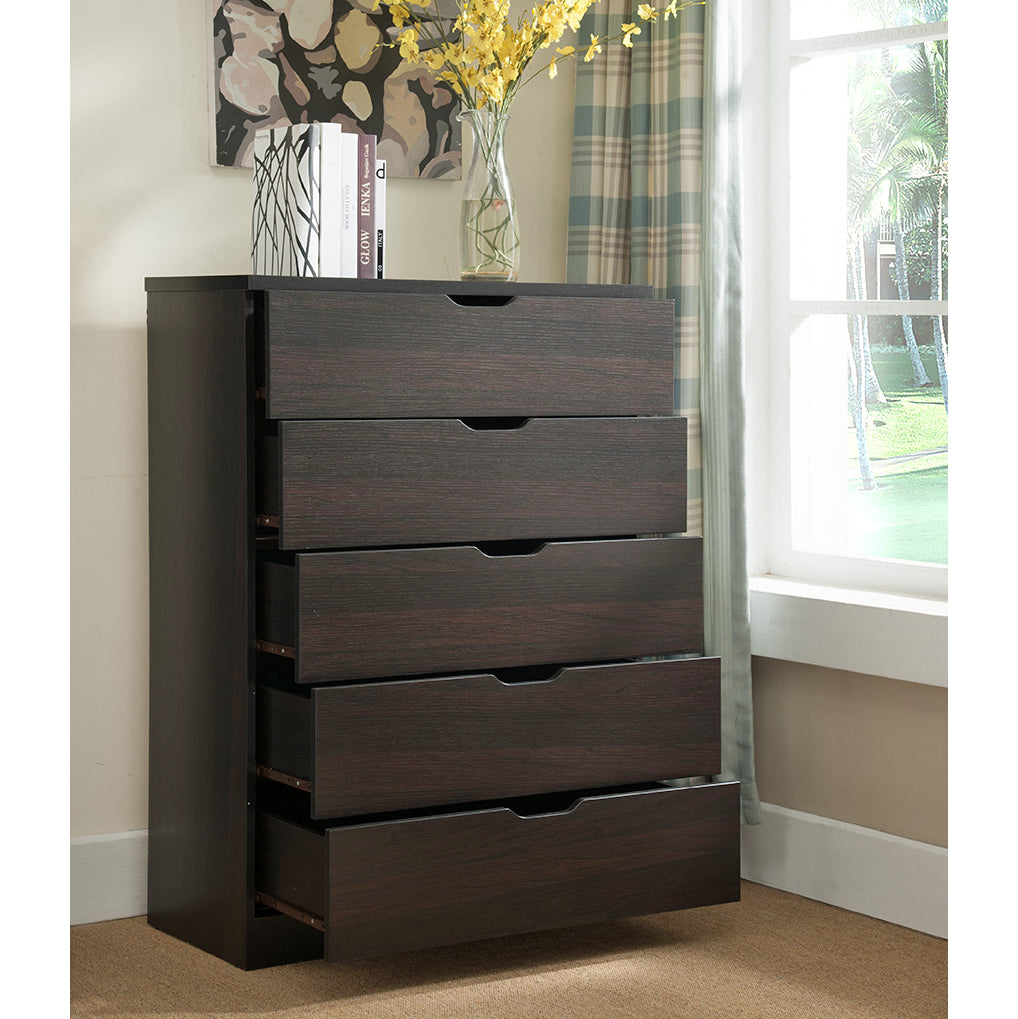 Functional 5 Drawer Chest In Dark Brown Finish Dark Brown Mdf