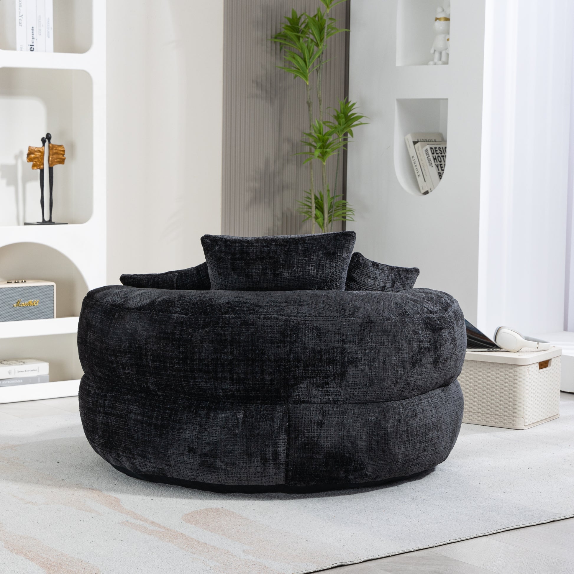 Coolmore Lazy Sofa Durable Comfort Lounger High Back Bean Bag Chair Couch With Three Pillows For Adults And Kids, Indoor & Outdoor, Single Gaming Sofa Chair For Bedroom,Office Black Chenille Black Foam Chenille 1 Seat