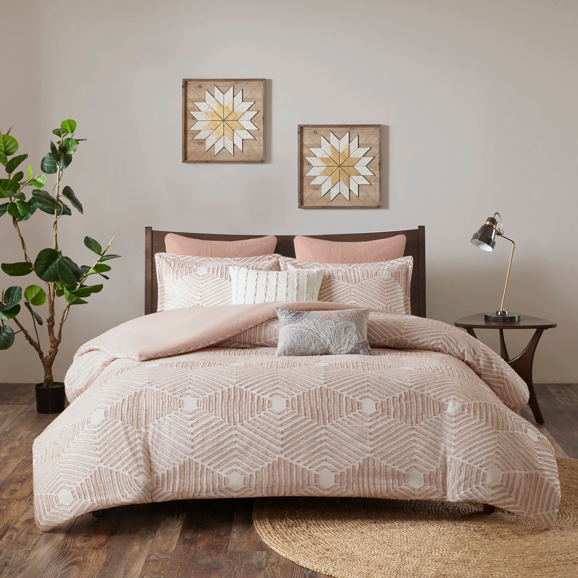 Cotton Jacquard Comforter Set Blush Full Queen Queen Blush Cotton