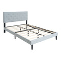 Queen Size Upholstered Platform Bed Frame With Modern Button Tufted Linen Fabric Headboard, No Box Spring Needed, Wood Slat Support, Easy Assembly, Grey Queen Light Grey Linen
