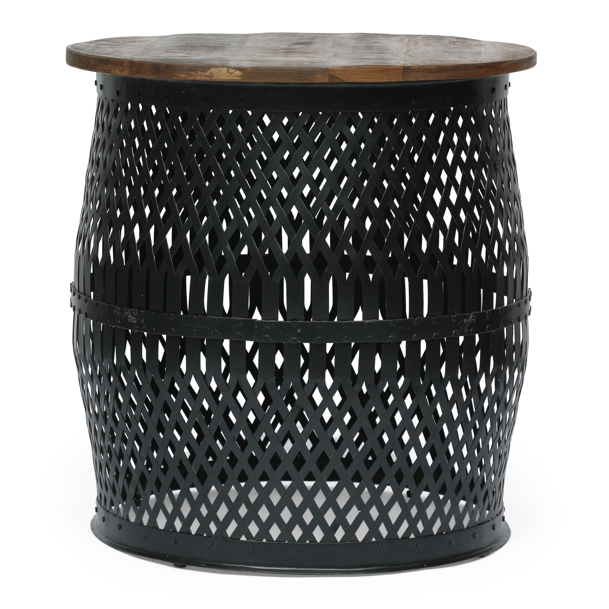 End Table Natural Black Wood Metal