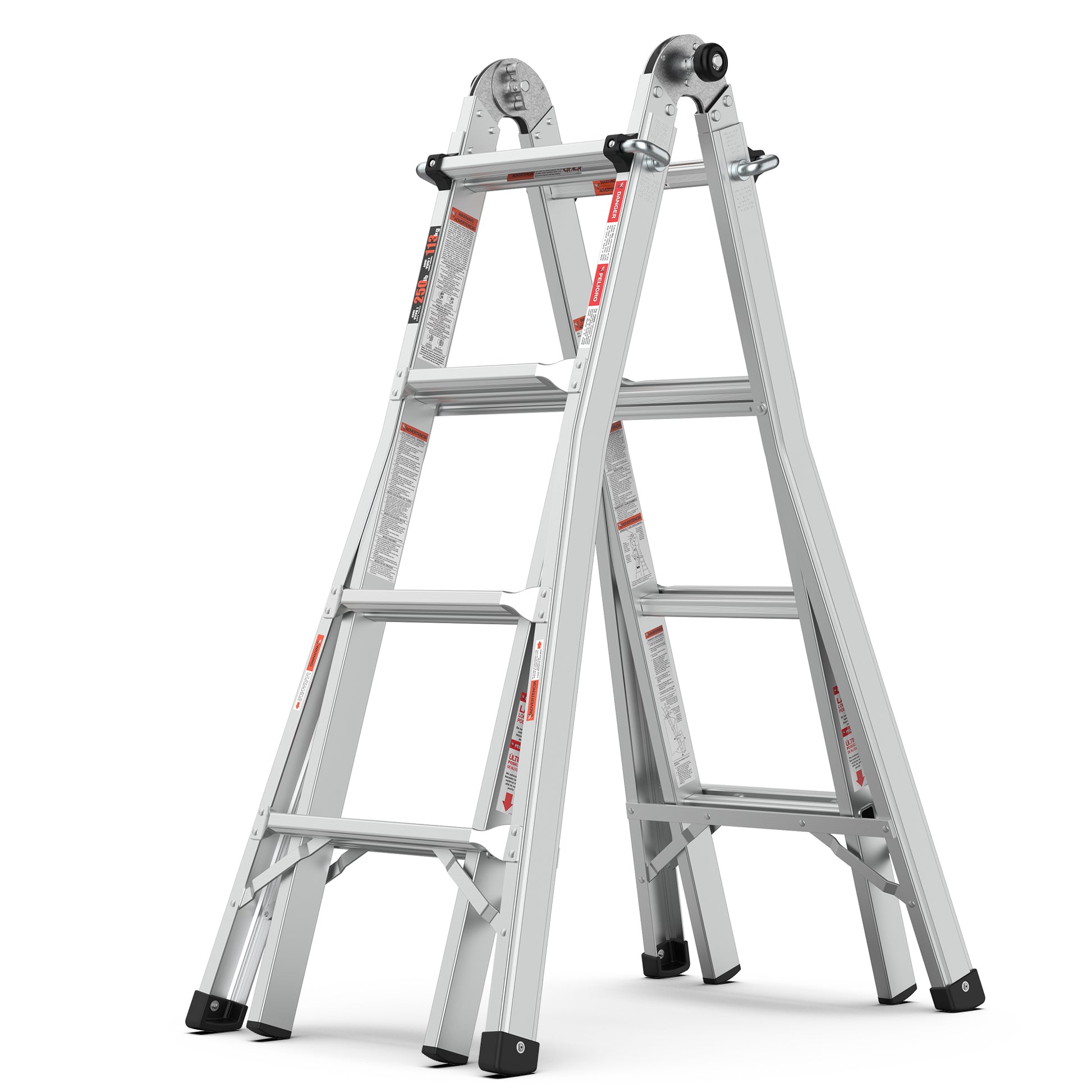 17Ft Multi Position Foldable Aluminum Ladder, A Frame And Straight Ladder, Ansi 250Lbs Grey Aluminium Alloy