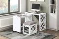 Desks And Stool Set 3Pc White Finish Rolling Desk With Casters, 2 Charging Ports Home Office Furniture White Computer Desk Primary Living Space Contemporary Desk Rectangular Wood