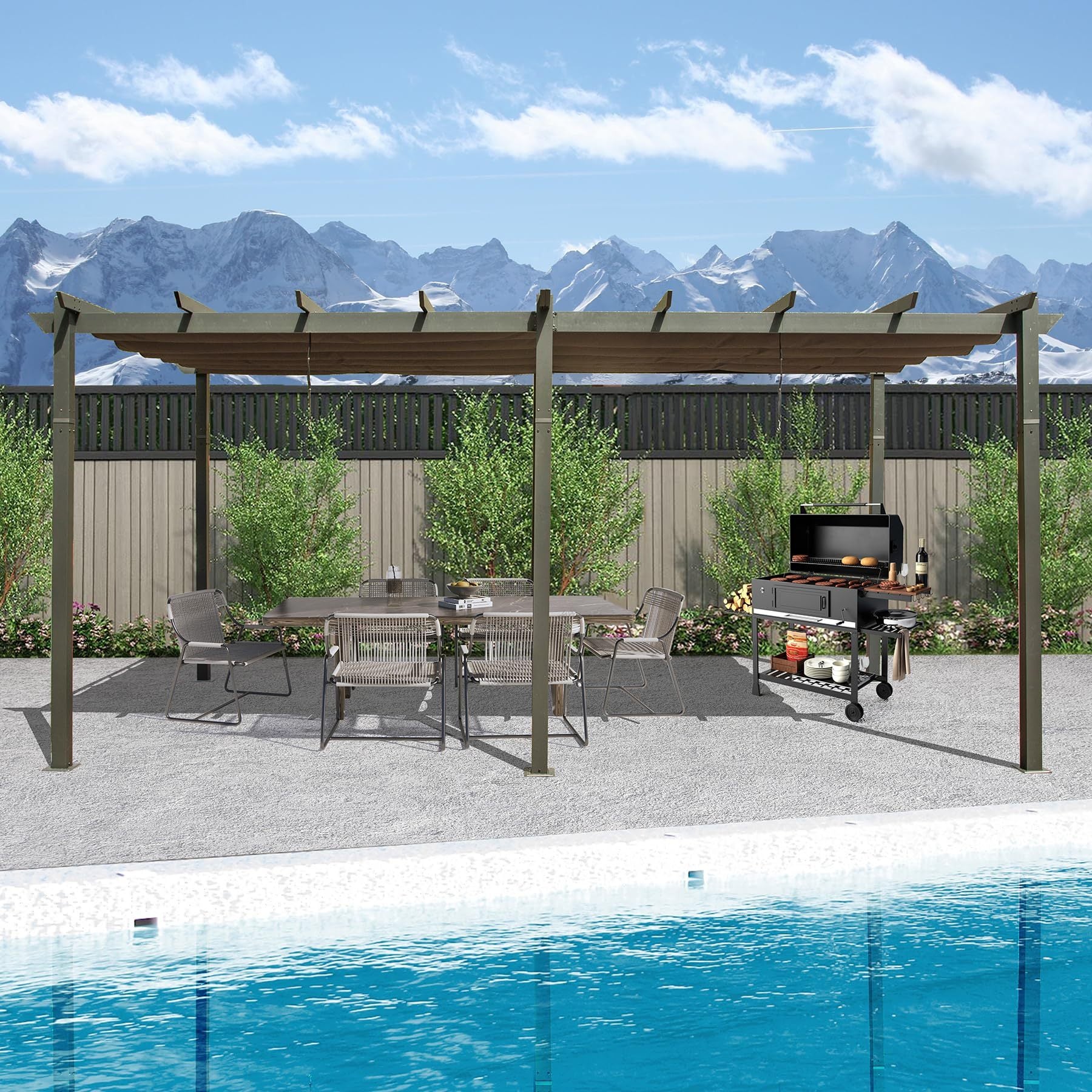 11 X 20 Ft Outdoor Living Outdoor Retractable Pergola With Weather Resistant Canopy Aluminum Garden Pergola Patio Grill Gazebo For Courtyard Dark Gray Dark Gray Rectangular Manual Uv Resistant Aluminum