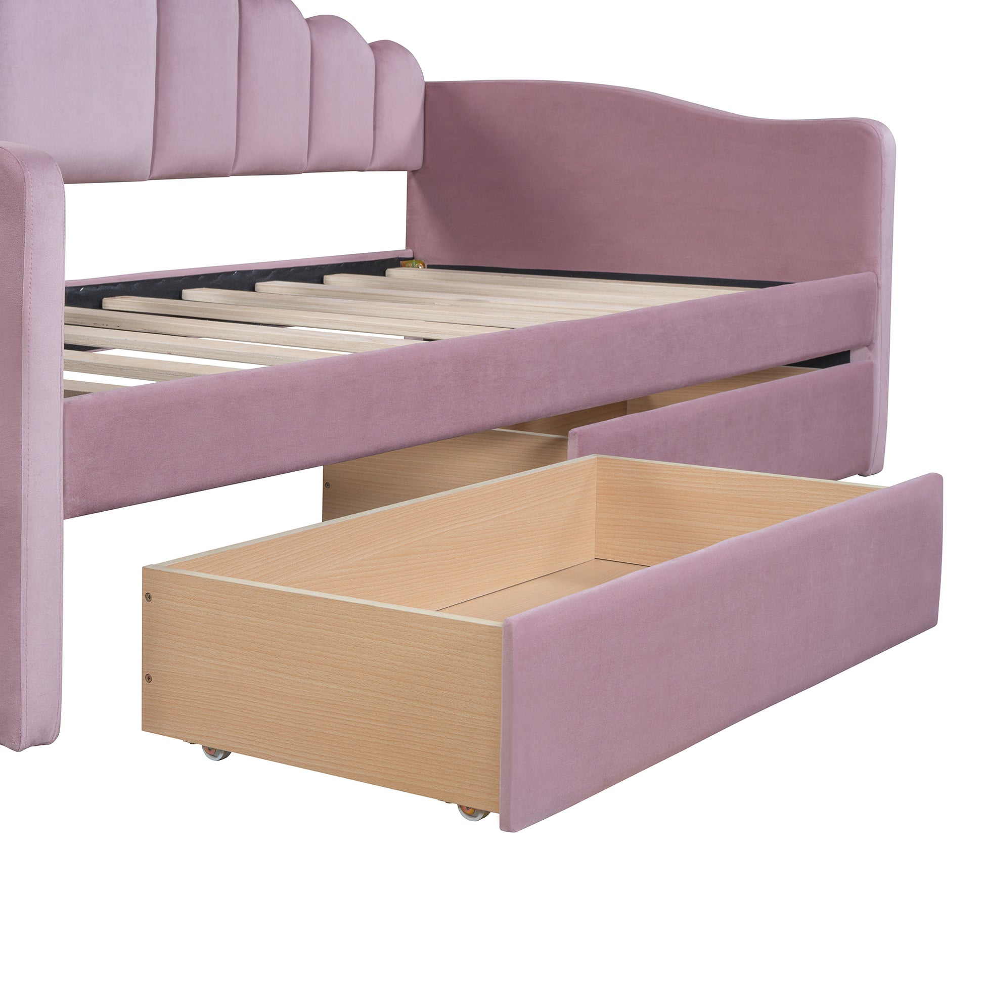 Twin Size Upholstered Daybed With 2 Drawers ,Velvet Sofabed With Usb Charging Ports,No Box Spring Needed,Pink Twin Pink Velvet