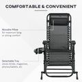 Outsunny 2 Pieces Outdoor Rocking Chairs, Foldable Reclining Zero Gravity Lounge Rocker With Pillow, Cup & Phone Holder, Combo Design With Folding Legs, Black Black Steel