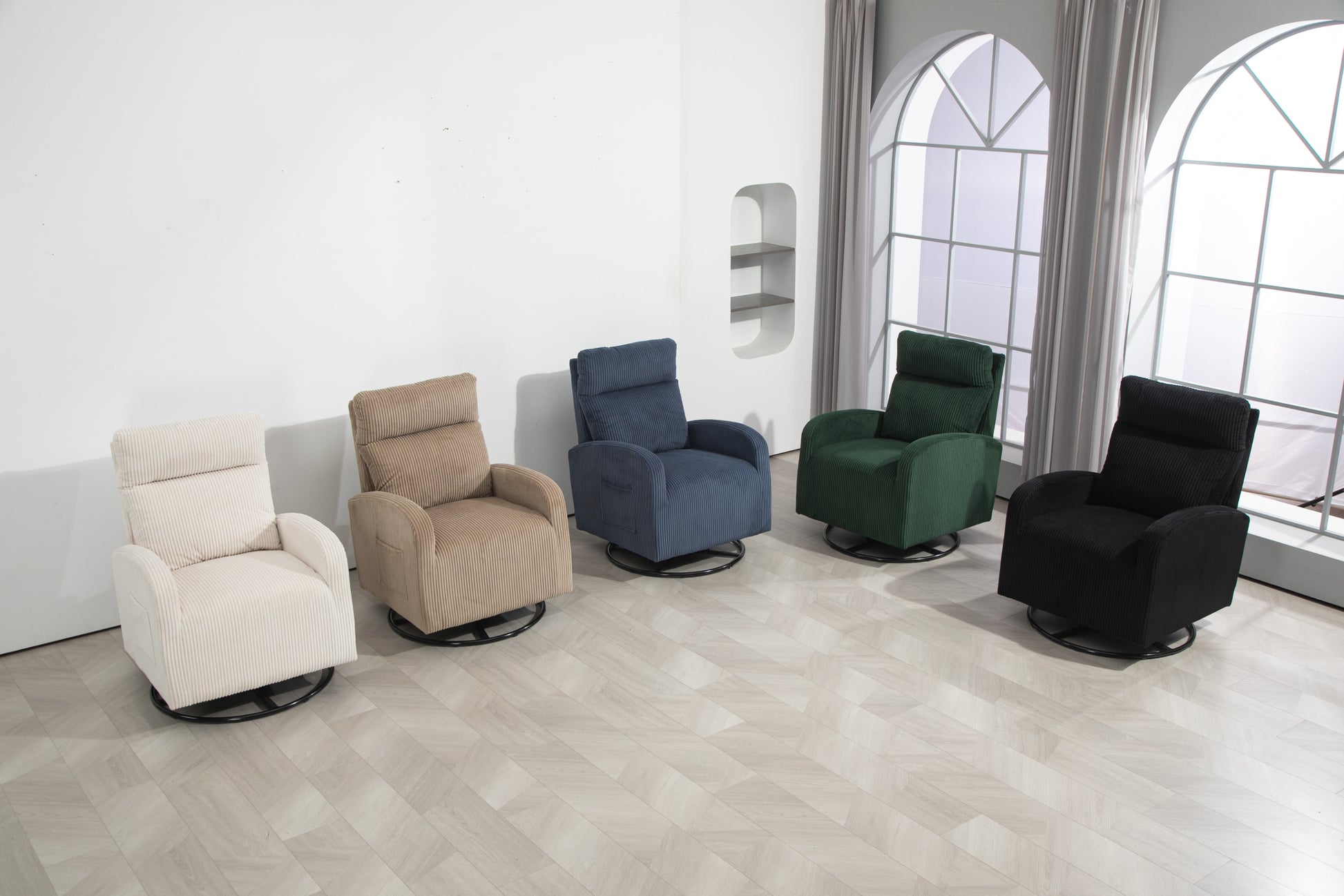 Jiada Upholstered Swivel Glider.Flannel Fabric.Rocking Chair For Nursery In Black.Modern Style One Left Bag Black Foam Corduroy