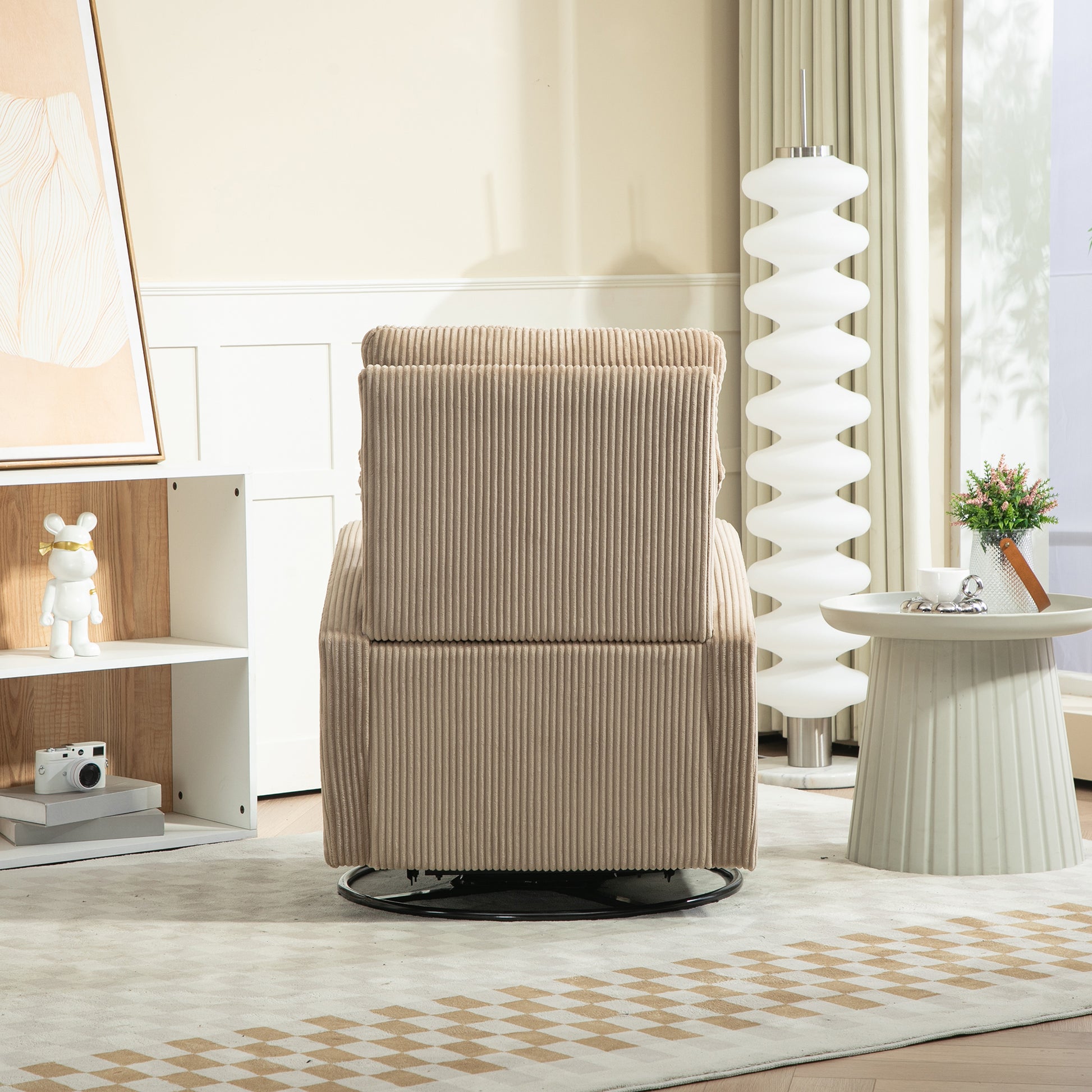 Jiada Upholstered Swivel Glider.Flannel Fabric.Rocking Chair For Nursery In Light Brown.Modern Style One Left Bag Light Brown Primary Living Space Foam Fabric Metal