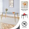 Table And Chair Set.Modern Rectangular Glass Dining Table With A Tempered Glass Tabletop And Metal Legs, Paired With Multiple Chairs Designed With Pu Cushions And Golden Metal Legs. Grey Gold Seats 8 Tempered Glass
