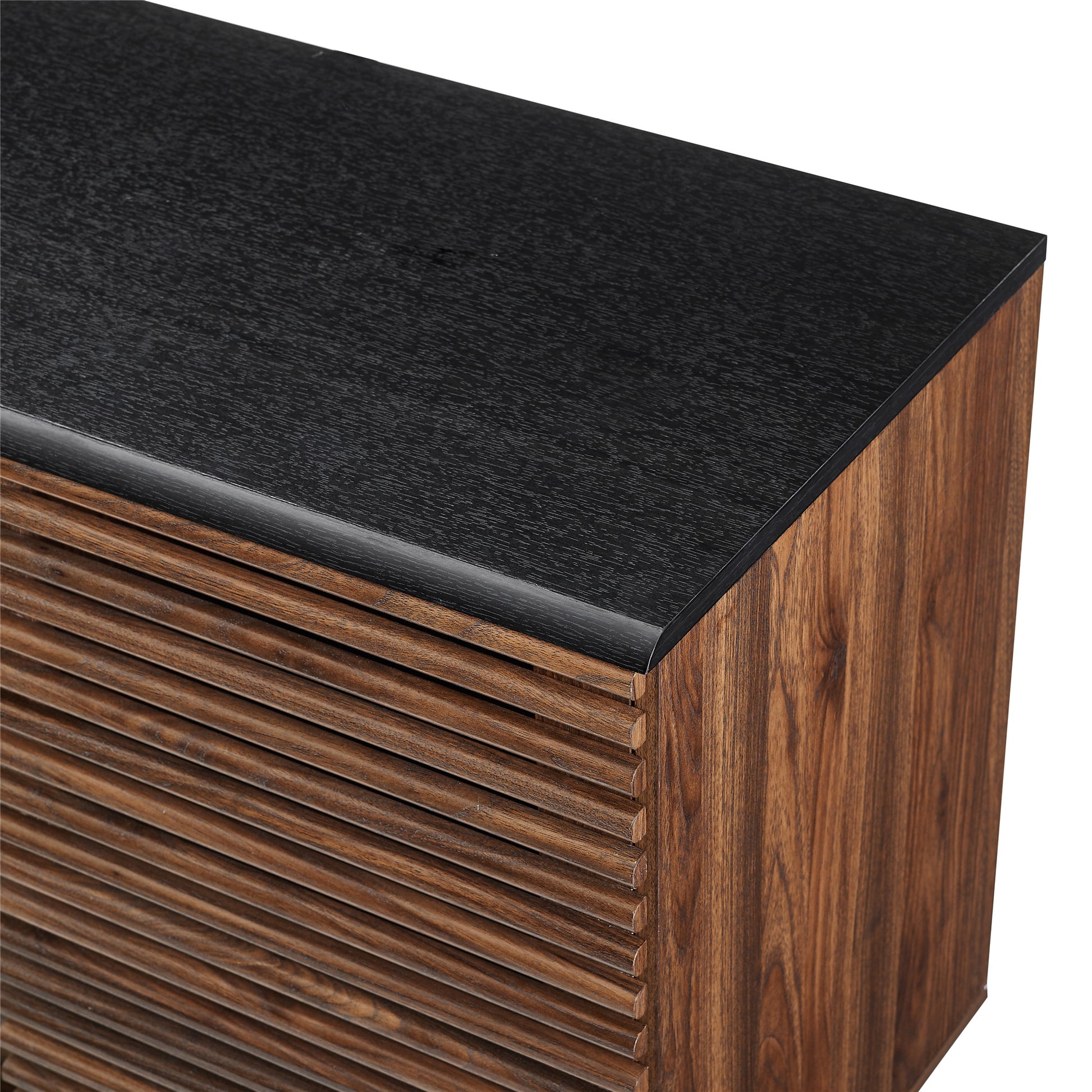 Contemporary Sliding Slat Door Sideboard Ebony Dark Walnut Ebony Mdf