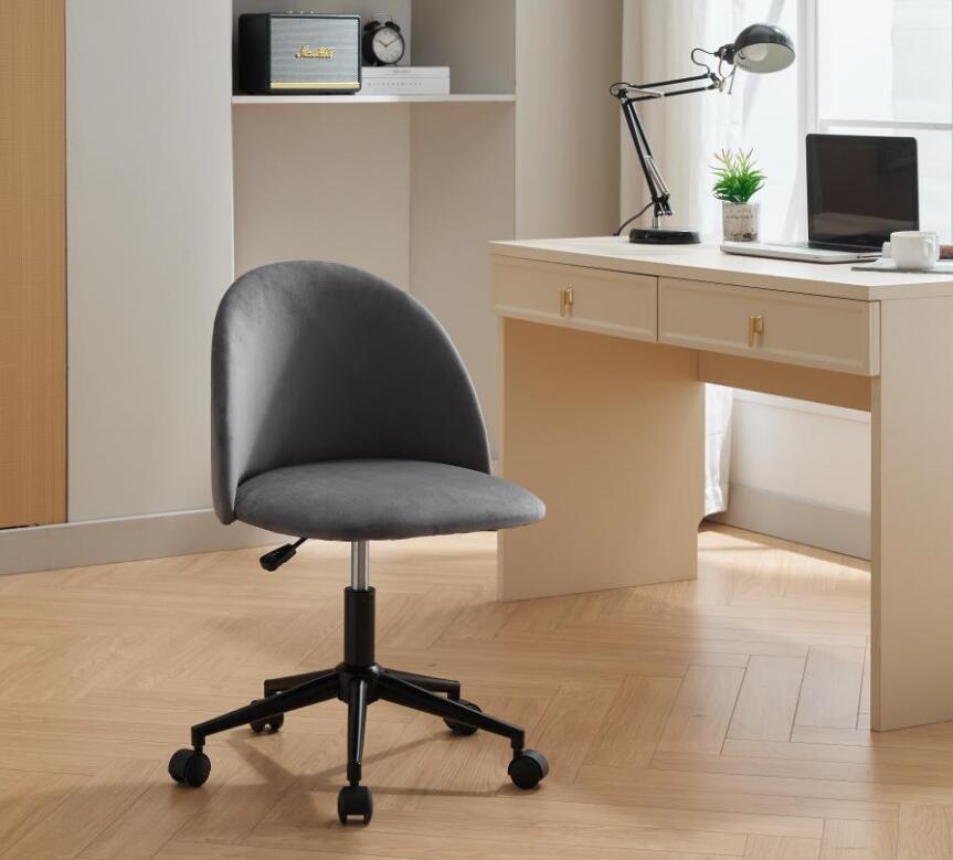 Velvet Fabric Office Chair Desk Chair, Mid Back Adjustable Swivel Computer Chair With Black Legsmodern Upholstered Desk Chair With Wheels Grey Black Foam Polyester Blend