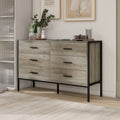 Wood Dresser With 6 Drawers, Wooden Storage Closet For Bedroom, Solid Clothes Cabinet With Sturdy Steel Frame, 48.58