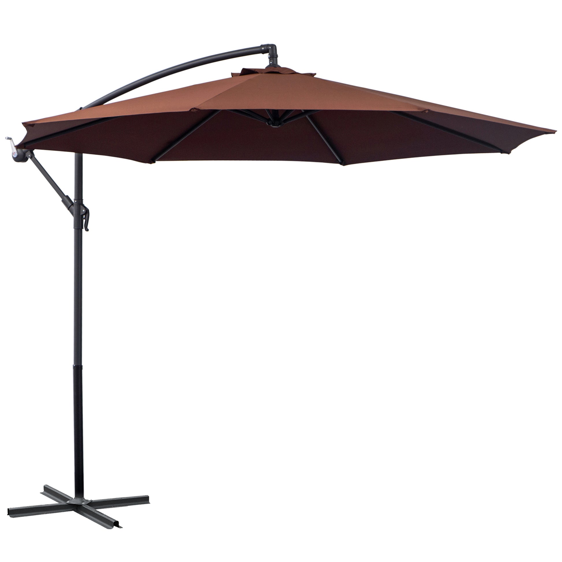 Outsunny 10' Cantilever Hanging Tilt Offset Patio Umbrella With Uv & Water Fighting Material And A Sturdy Stand, Brown Brown Steel