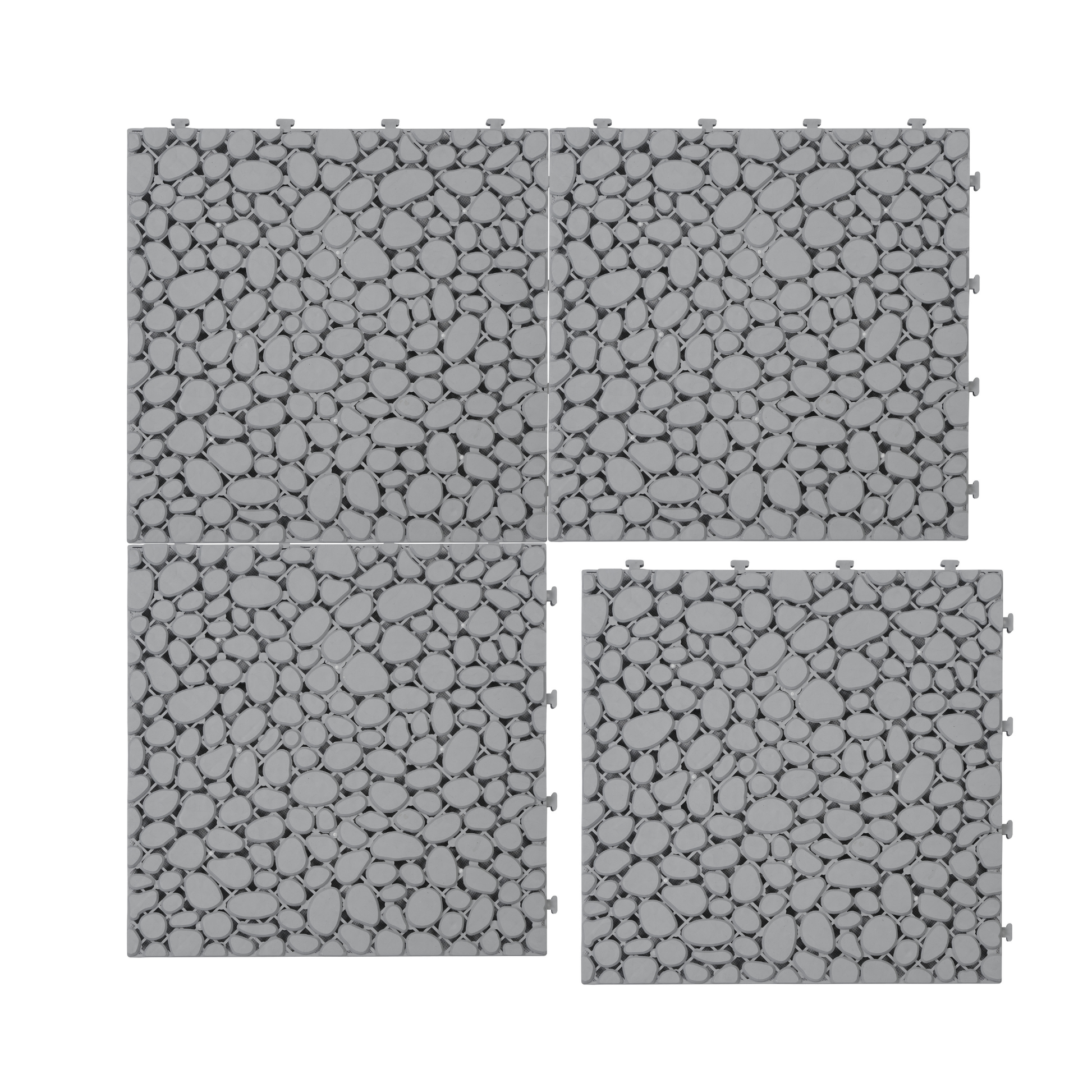 12 X 12 Inch Gray Interlocking Deck Tiles Plastic Waterproof Outdoor All Weather Anti Slip Bathroom Shower Balcony Porch Strong Weight Capacity Upto 440 Lbs, Pebble Stone Pattern Pack Of 24 Grey Bathroom American Design,American Traditional Plastic