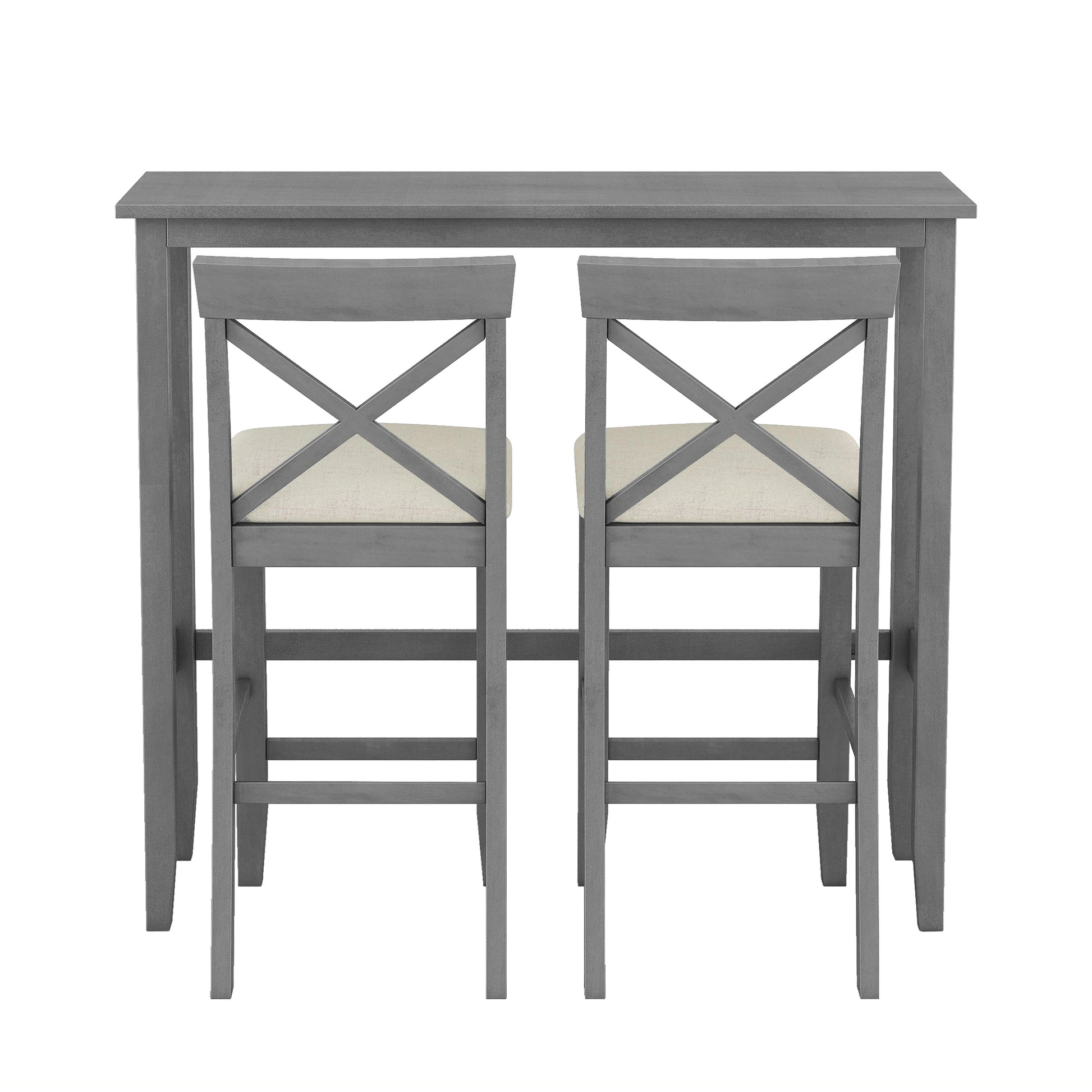 Farmhouse 48"Rectangular Wood Bar Height Dining Set Kitchen Breakfast Nook With 2 Chairs For Small Places,Gray Gray Wood Dining Room Solid Wood Acacia Rectangular Dining Table With Chair Upholstered Chair Wood Gray Solid Back Seats 2 48 Inches Farmhouse