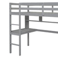 Twin Loft Bed With Built In Desk And Bookcase Of Three Compartments, Guardrails And Ladder,Grey Twin Grey Pine