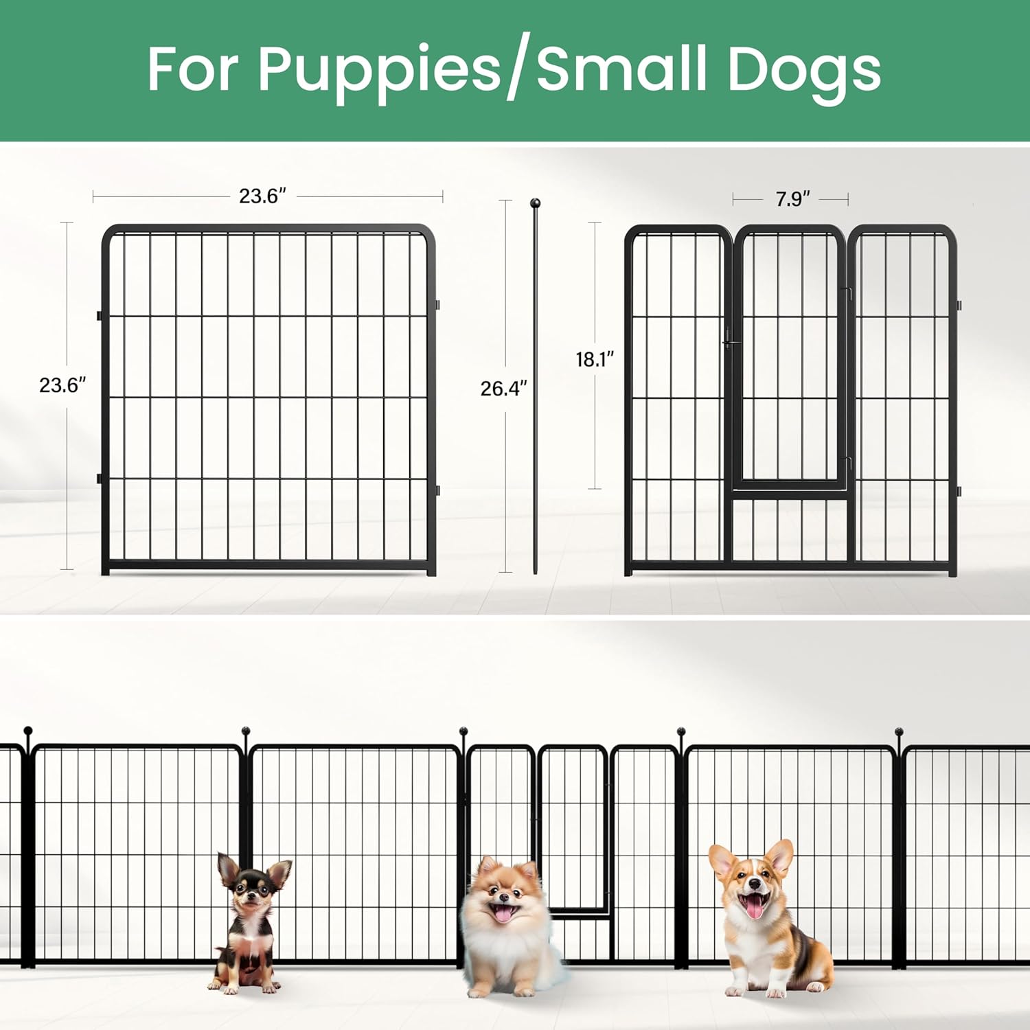 Dog Playpen 24 Inch 8 Panels, Heavy Duty Metal Pet Playpen Indoor Outdoor For Camping, Yard, Rv, Garden Fence, Privacy Patio, Black Black Metal