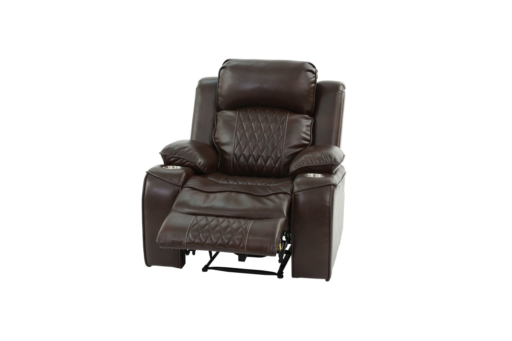 Power Motion Recliner Chair 1Pc Chair Contemporary Brown Color Gelstorage Arms W Cup Holder Living Room Furniture Brown Faux Leather Power Push Button Primary Living Space Cushion Back Contemporary,Modern Pillow Top Arms Metal & Wood