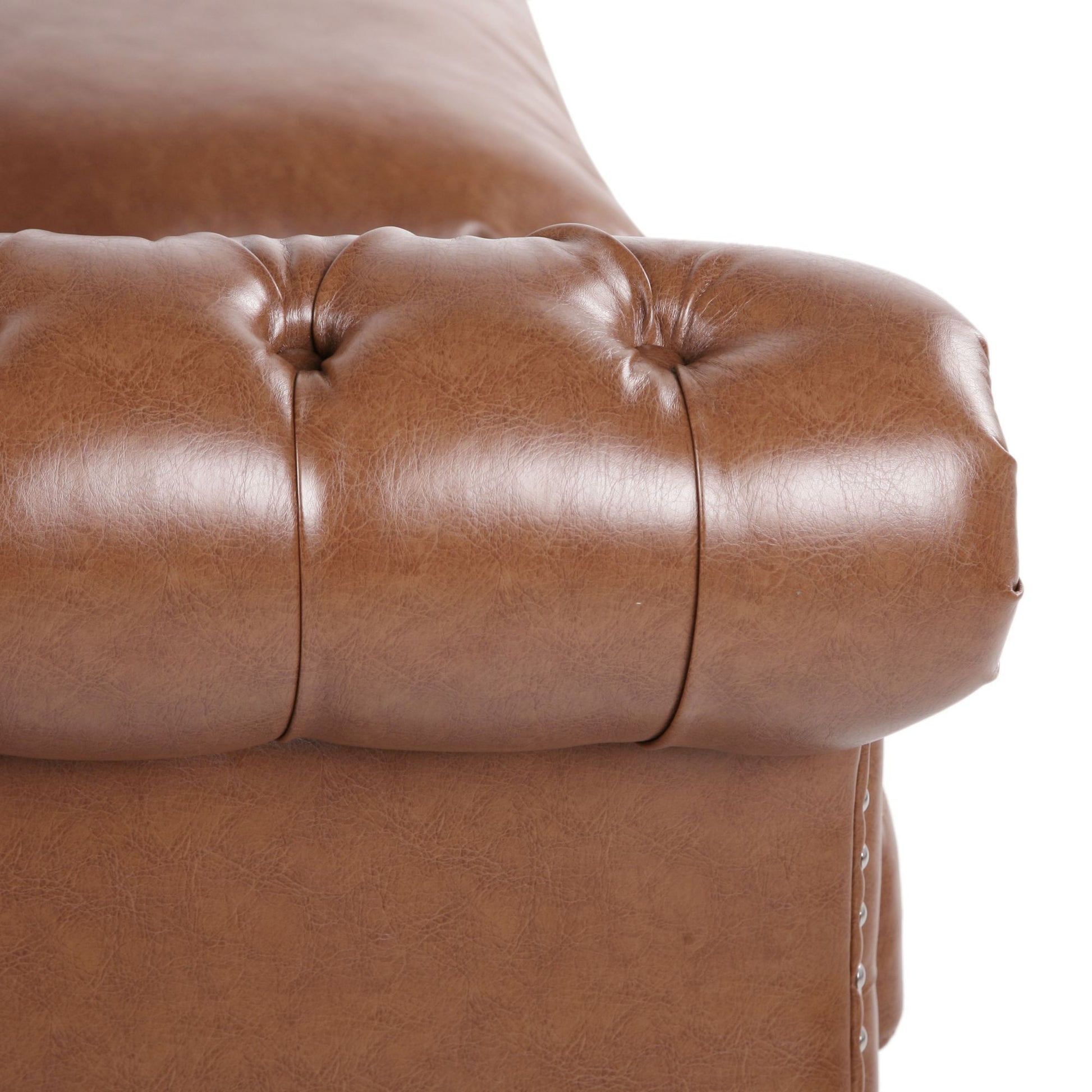 84.50'' Mid Century Cognac Brown 3 Seater Sofa, Pu, Classic Retro Sofa With Rolled Arms Modern, Elegant, And Comfortable Couch, Perfect For Living Room, Office, Bedroom, Primary Living Spaces Cognac Wood Primary Living Space Medium Soft Tight Back Medium