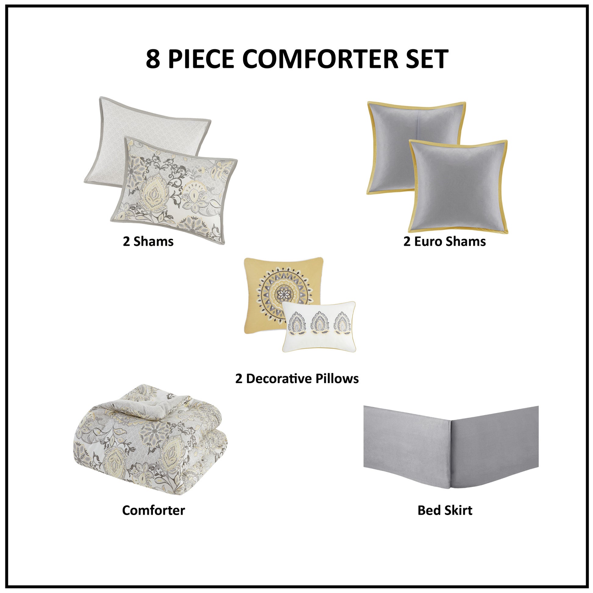 8 Piece Cotton Floral Printed Reversible Comforter Set Yellow Cal King California King Yellow Cotton