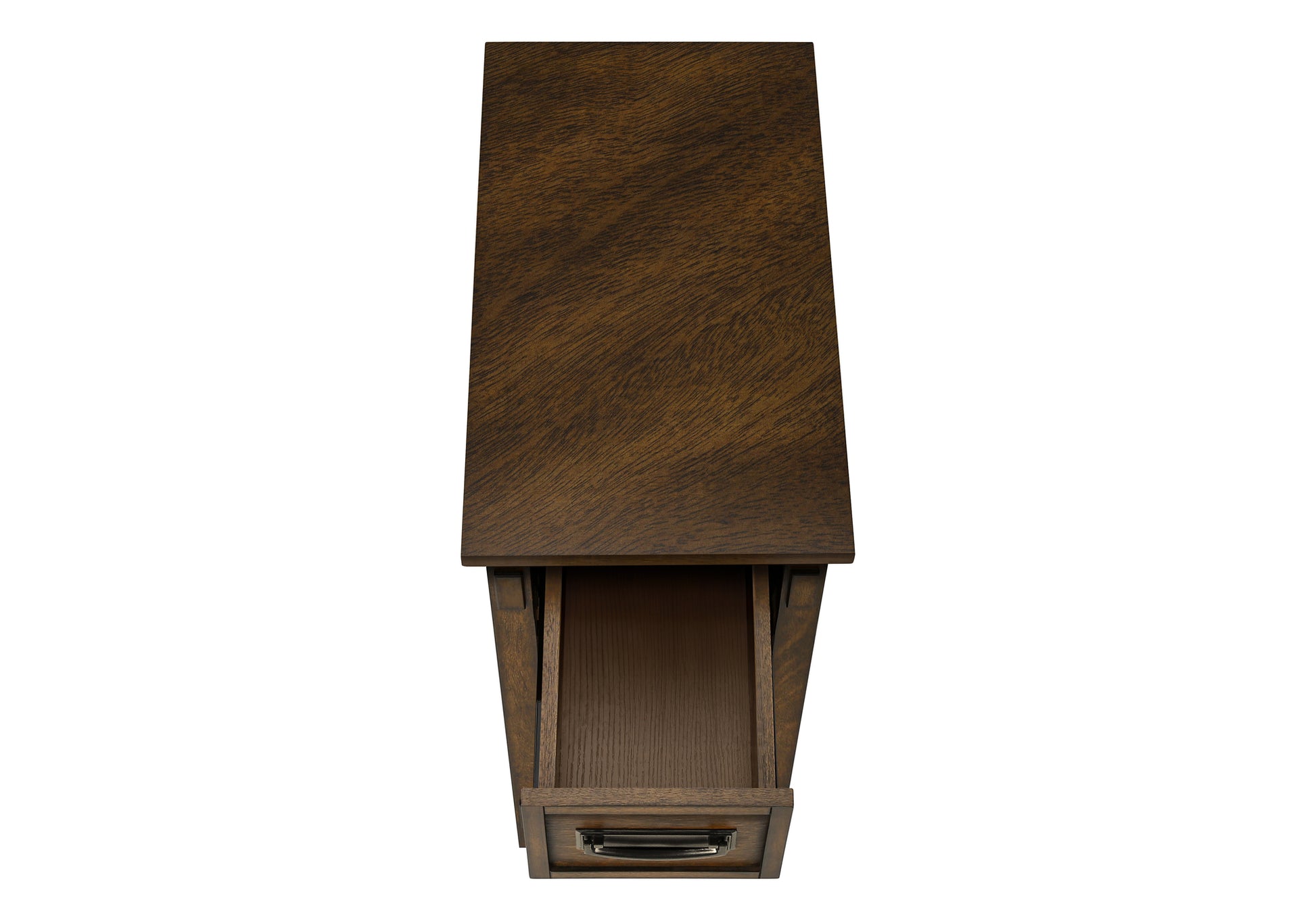 Accent Table, End, Side Table, Nightstand, 2 Tier, Narrow, Storage Drawer, Brown Veneer, Transitional Walnut Mdf