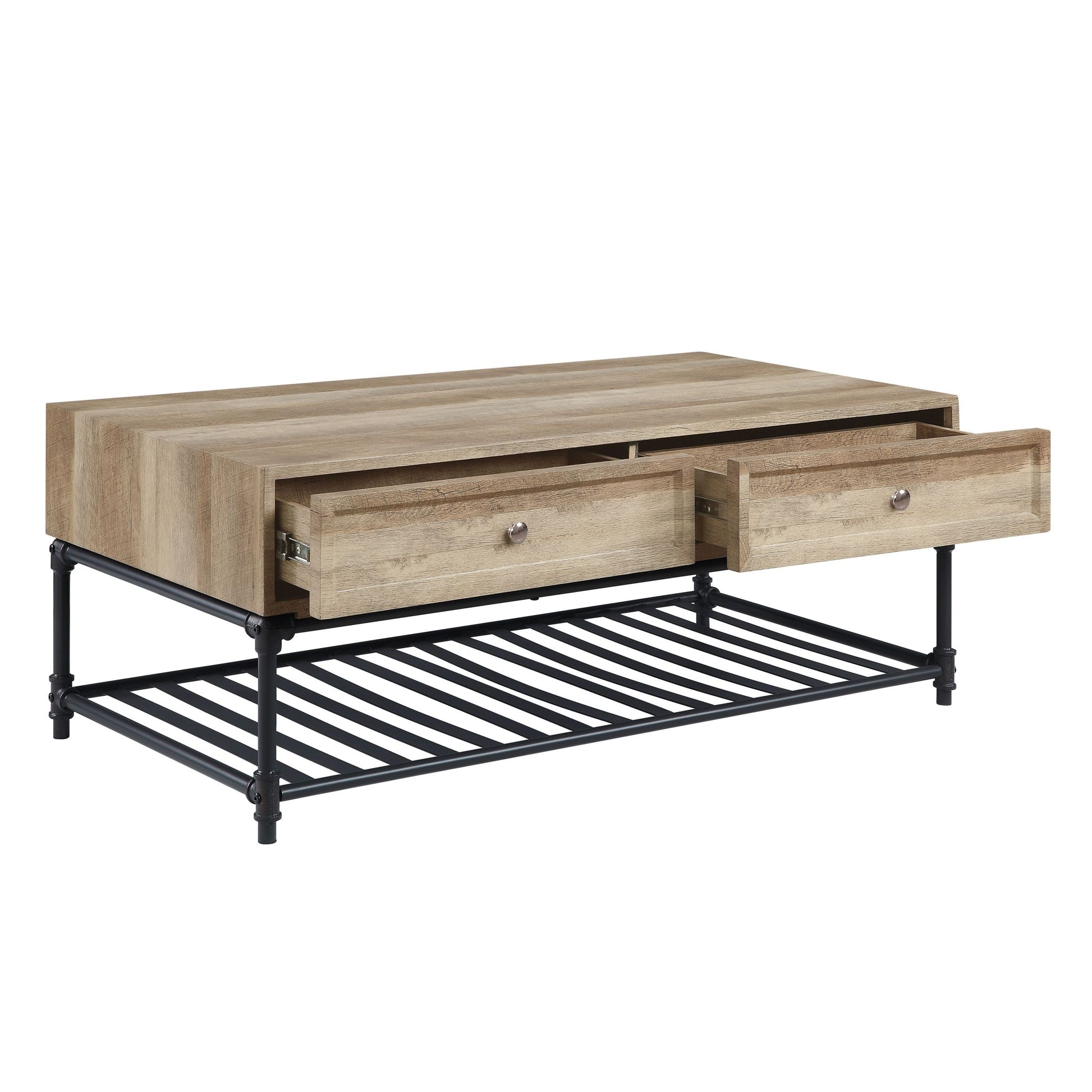 Oak And Sandy Black Coffee Table With Bottom Shelf Oak Primary Living Space Drawers Rectangular Paper Composite
