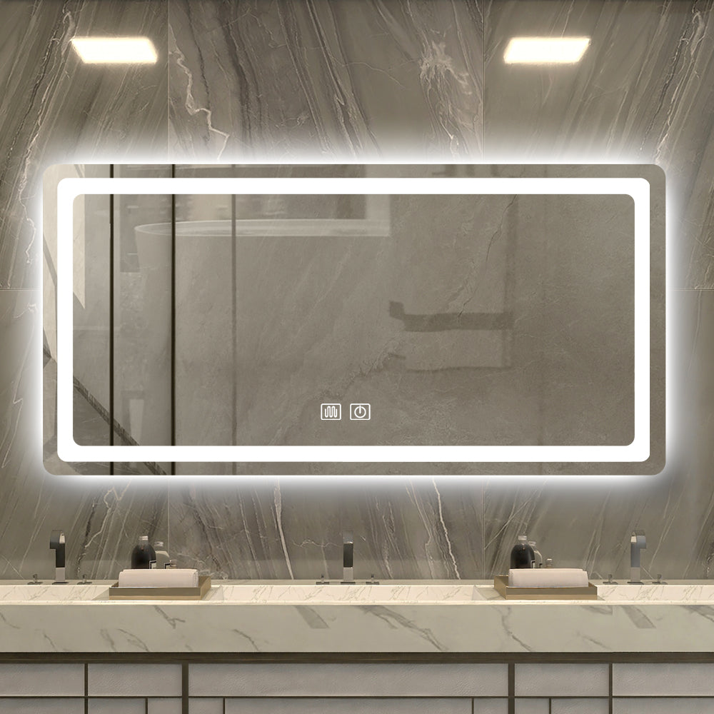 47 In. H Led Single Bathroom Vanity Mirror In Polished Crystal Bathroom Vanity Led Mirror For Bathroom Wall Smart Lighted Vanity Mirrors Transparent Glass