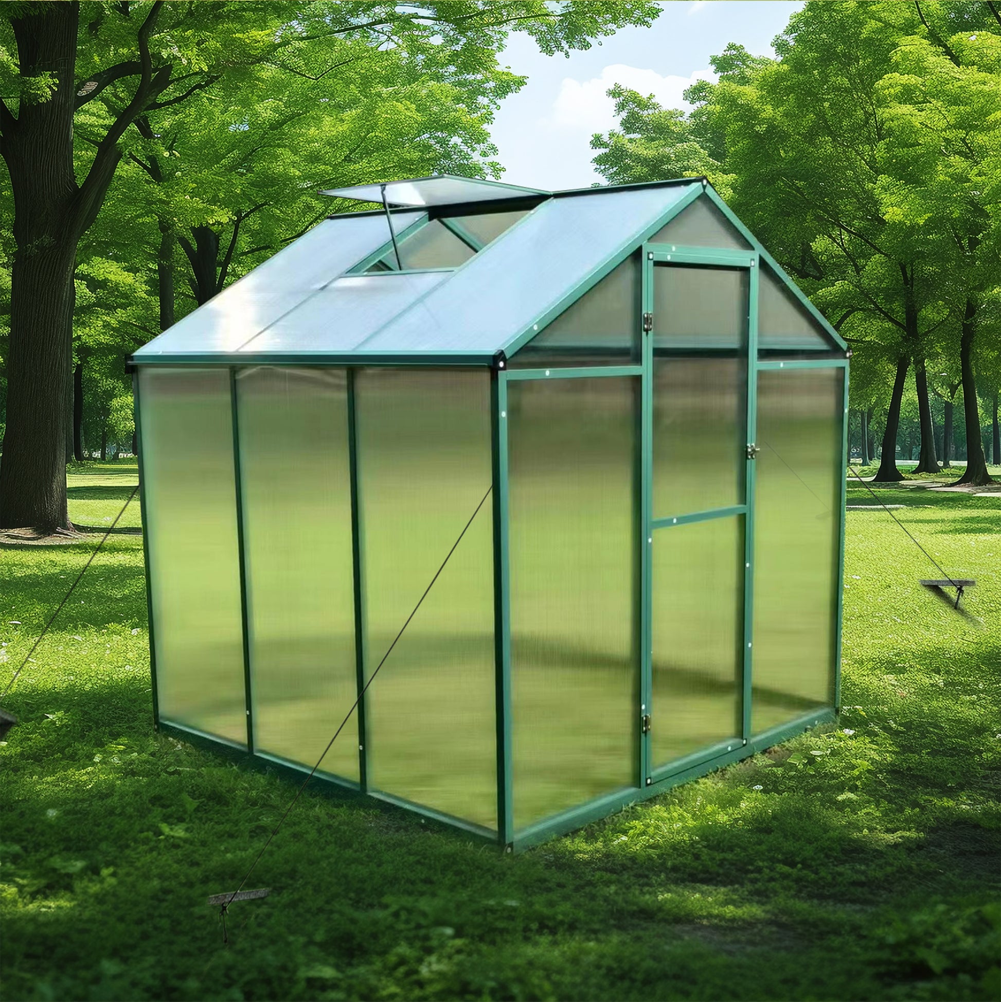 Newly Marketed Gain Height Windproofaluminum Greenhouse 6X6 Ft Polycarbonate Greenhouse Raised Base And Anchor Aluminum Heavy Duty Walk In Greenhouses For Outdoor Backyard In All Season Green Aluminium Alloy