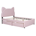 Full Size Upholstered Platform Bed With Cartoon Ears Shaped Headboard And 2 Drawers, Pink Box Spring Not Required Full Pink Wood Bedroom Bed Frame Faux Leather Upholstered