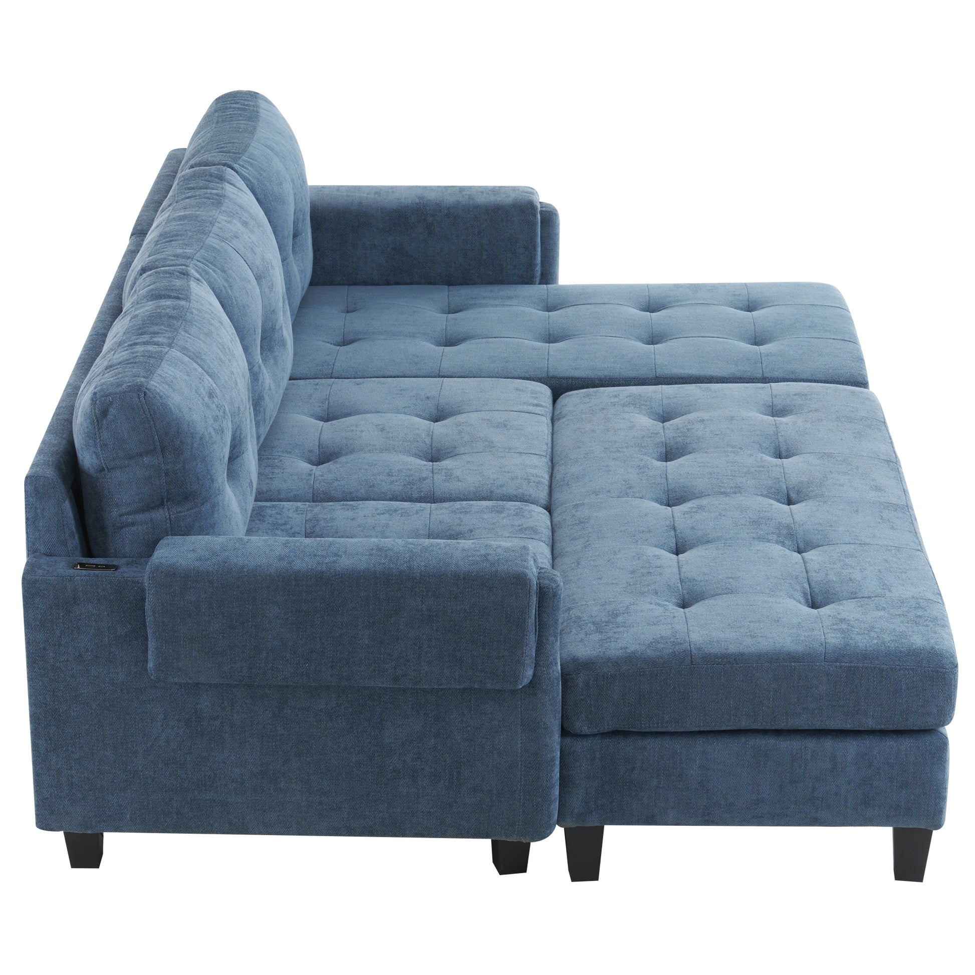 83.4" L Shaped Sofa Sectional Couch Sofa Bed With Two Usb Ports, A Movable Ottoman And A Reversible Chaise Lounge For Living Room, Navy Blue Navy Blue Foam Chenille 5 Seat