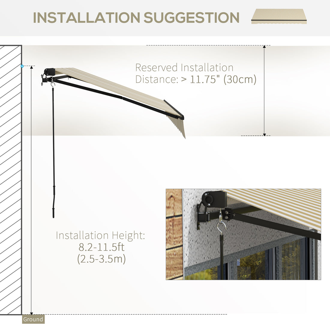 Outsunny 12' X 10' Retractable Awning, Patio Awning Sunshade Shelter With Manual Crank Handle, 280Gsm Uv Resistant Fabric And Aluminum Frame For Deck, Balcony, Yard, Beige And White Beige Polyester