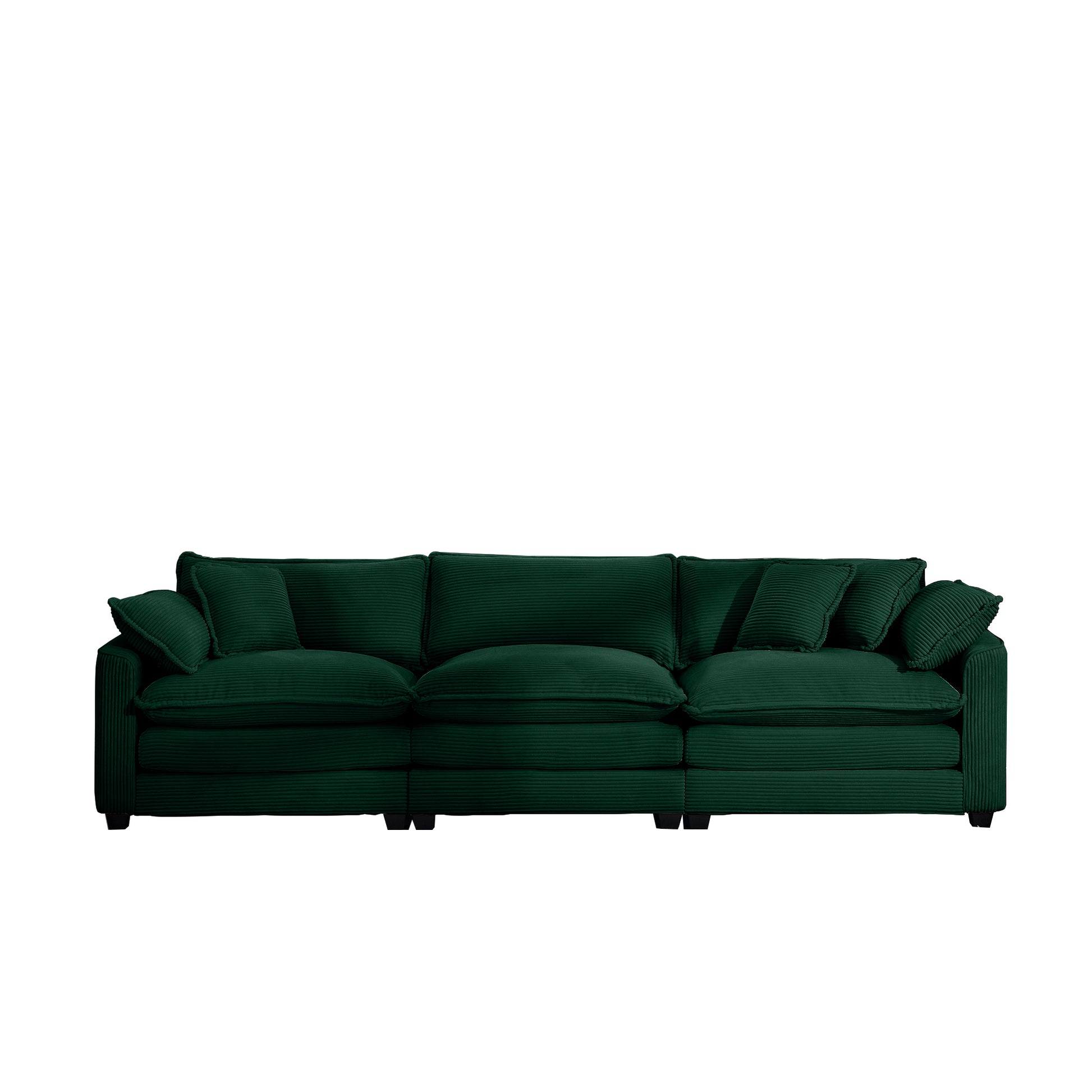 Mid Century Modern Sectional Sofa 3 Seater Sectional Sofa With 2 Arm Pillows And 3 Pillows, Living Room Sectional Green Corduroy Fabric Green Corduroy 3 Seat